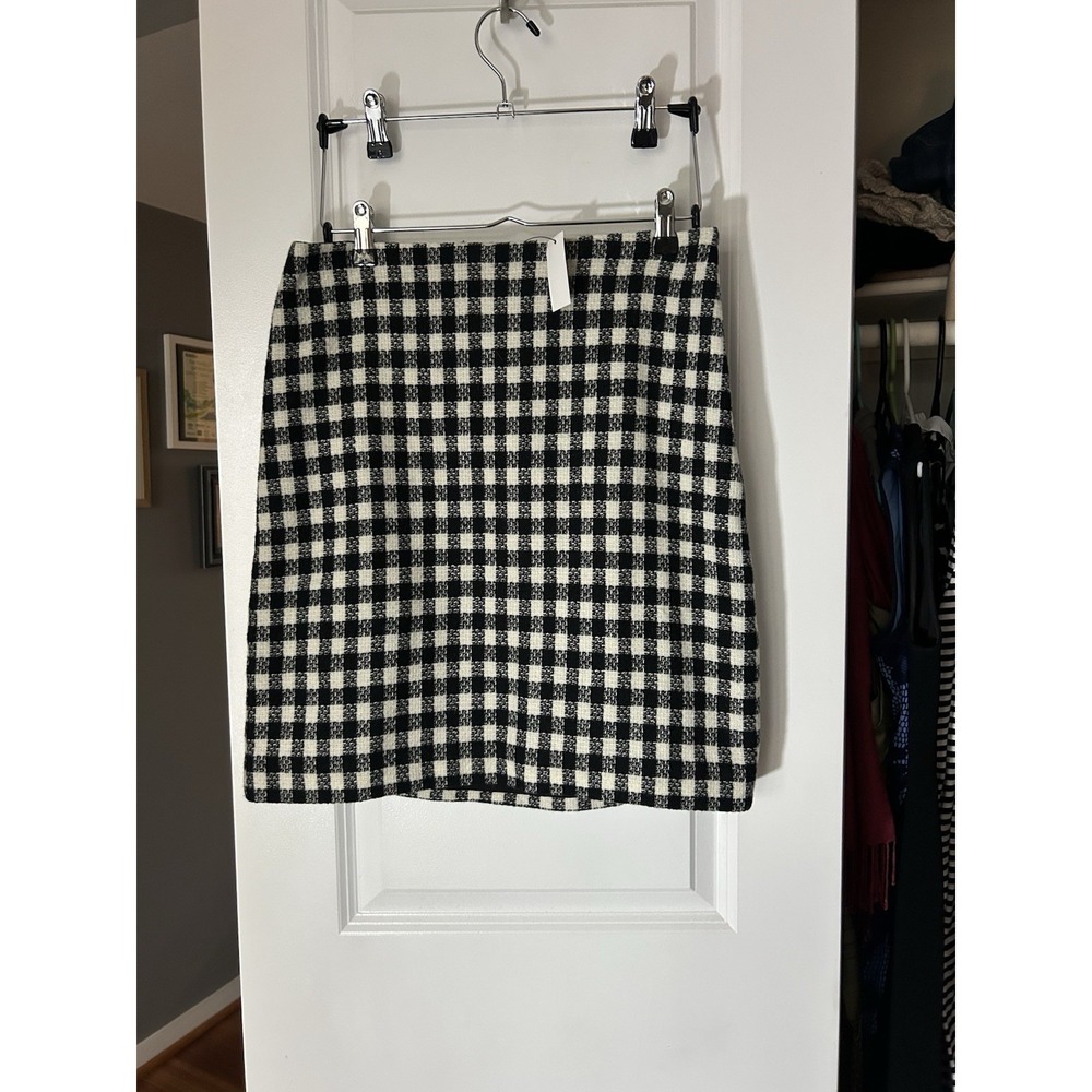 Talbots NWT Skirt Black White Check Wool Blend Short Pencil Skirt Career Size 4
